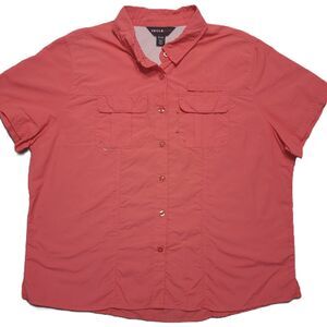 Swiss Alps Fishing Shirt Womens XL Salmon Pink Vented Short Sleeve Button Down
